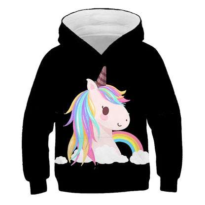 2024 Baby Kids Boys Girls Unicorn Hoodies Clothing Spring Autumn Fashion Cute Hooded Tops Children's Cartoon Casual Sweatshirts