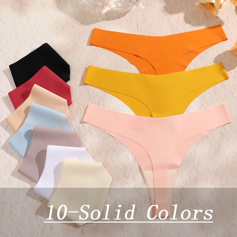 3PCS/Set Seamless Thongs For Women V Waist G-String Panties Solid Colors Dopamine Color Underwear Ice Silk Breathable Underpants