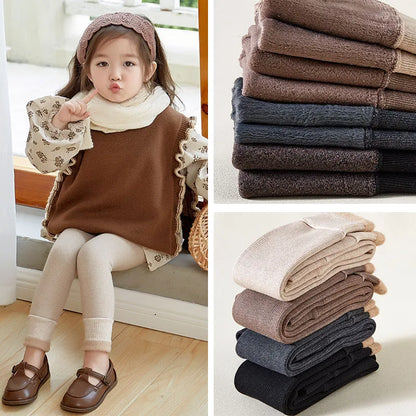 MILANCEL New Autumn Kids Leggings Infant Girls Solid Color Pit Strip Render Pants Toddler Fleece Padded Warm Trousers