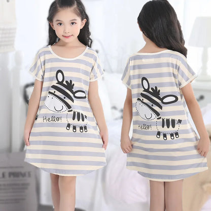 Summer Girl Nightgown Cartoon Pajamas Dress For Kids Teenager Night Dress 3-10years Baby Nightdress