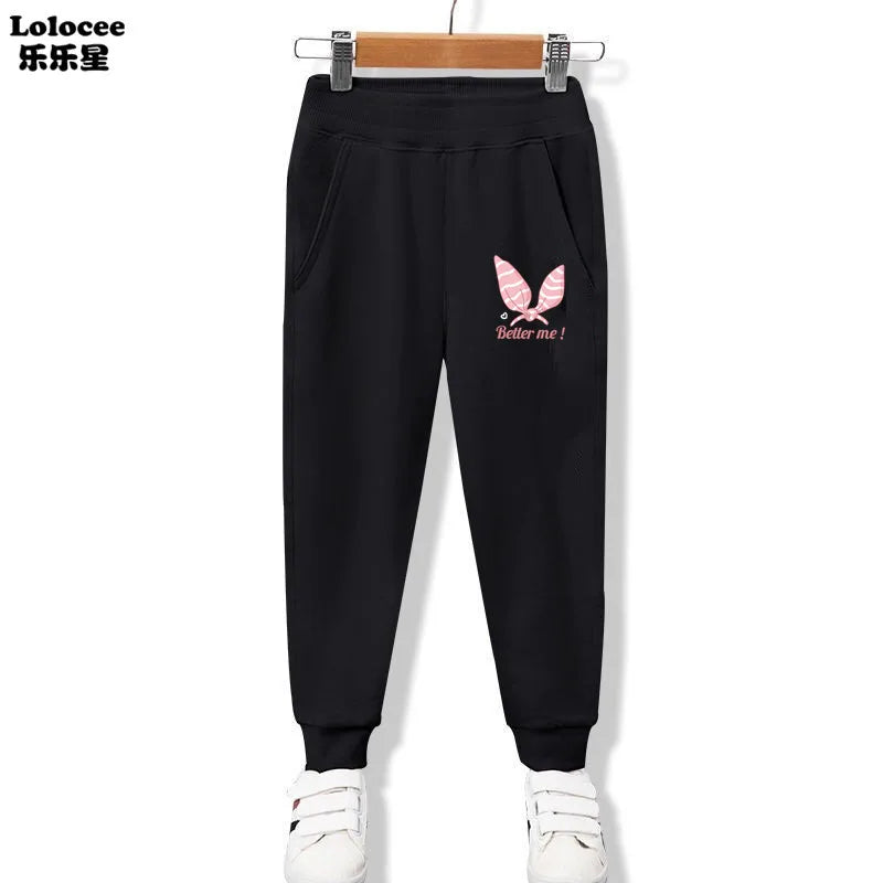 3-14 Years Girls Spring Sport Pants Cotton Comfortable Jogger Pants Children Birthday Present Rabbit Ear Print Trousers