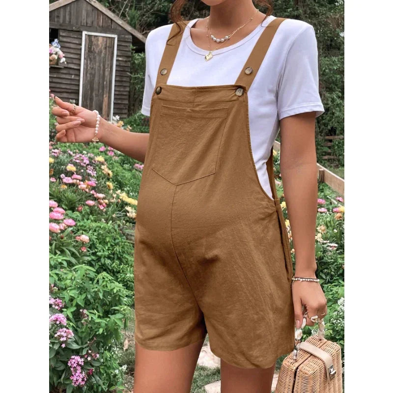 Maternity Jumpsuits Knee-length Plus Size Summer Fashion Pregnant Woman Rompers Solid Color Pregnancy Overalls Cotton Clothes