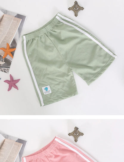 LJMOFA Girl Boy Summer Shorts Multicolor Fashion Comfortable Breathable Stripe Sport Shorts Child Casual Pants for Kids D315