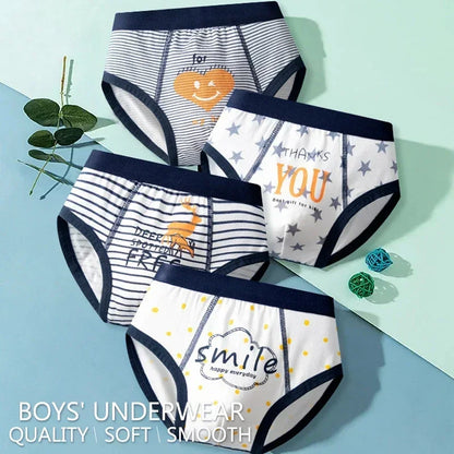 4PCS Cotton Children Boys Boxer Briefs Cartoon Print Kid Underwear Boy Panties Shorts Breathable Toddlers Underpants Age 3-8