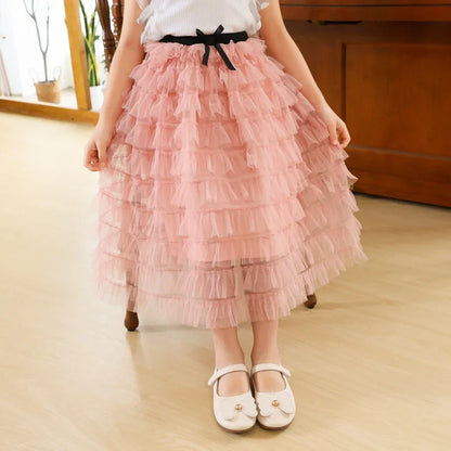 Girls Skirt Summer Mesh Fashion All-match Princess Skirt for Kids Casual Elastic Waist Teen School Children Long Skirt 4-12 Year