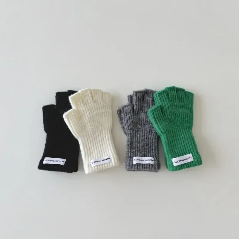 Wool Warm Children Fingerless Glove for Boy Girl Chic Simplicity Candy Color Student Glove Autumn Winter Half-finger Gloves