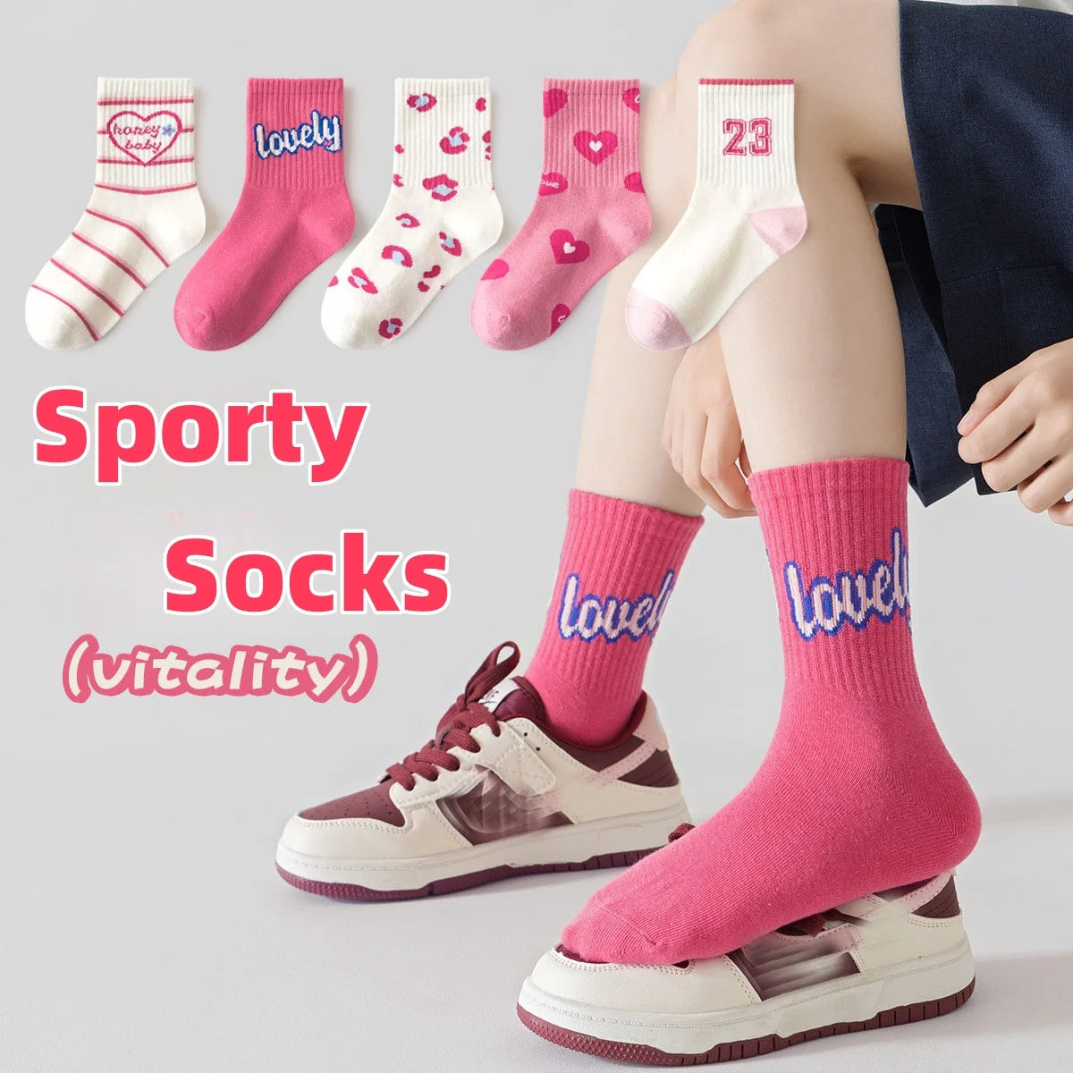 5 Pairs Children's Socks Girls Boys Trendy Pattern Sport Sock Autumn Kids Mid-calf Socks Cotton Socks