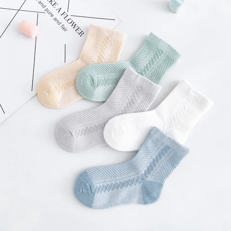 Children's Socks Summer Thin Style Boys Mid Length Socks Mesh Socks Kids Solid Color Sweat Wicking Breathable Cotton Socks