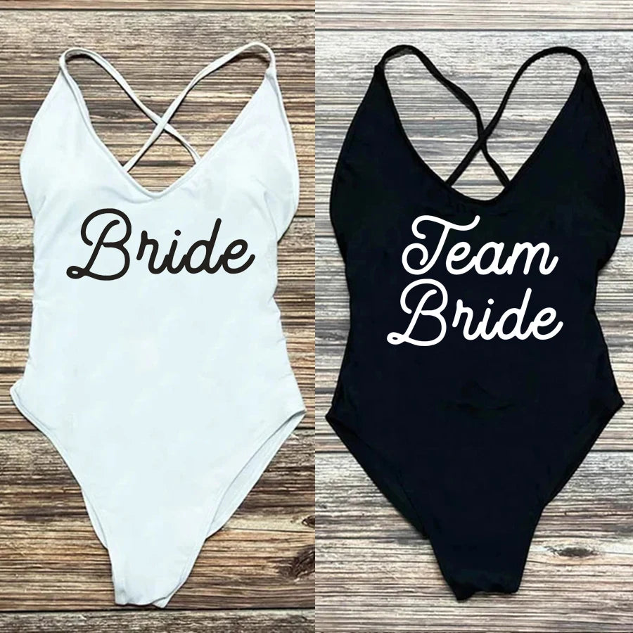 Padded Team Bride Print Swimsuit Women Bachelor Party Wedding One Piece Bathing suit Summer swimming suit Beachwear monokini