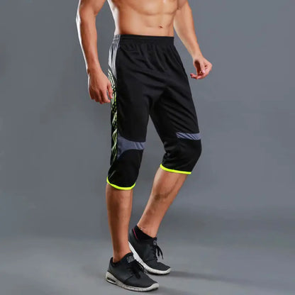 Summer Men Sports Striped Cropped Pants New Fitness Running Riding Train Quick Drying Breathable Loose Thin Large Size Shorts