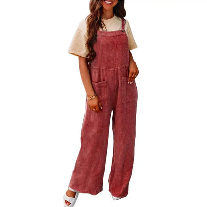 Summer New Women's Casual Solid Color Pocket Square Collar Loose Overalls Jumpsuit Y2k Clothes 2000s Woman Trousers Womens Kpop