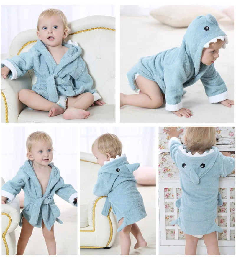 0-2Y Cotton Kids Robes Newborn Bath Towel Hood Cartoon Fashion Sleepwear Girls Boys Bathrobe For Children Baby Receiving Blanket