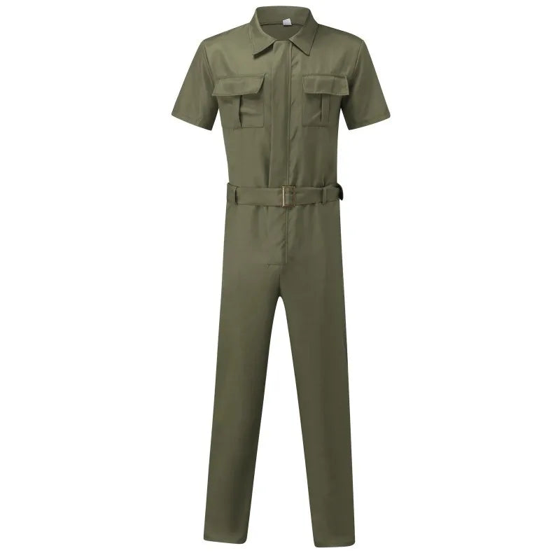 Male's Clothing T-shirt Men's Work Suit Men Clothes Shirts 2023 Jumpsuit Casual Belt Jumpsuits