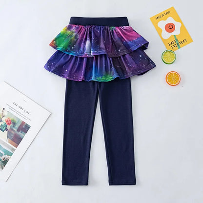 Girls' Leggings Spring and Autumn Styles Children's Fake Two-piece Pantskirt  Wearing Elastic Skirt Pants for  Girls Outside