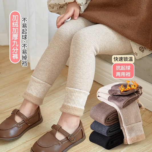 Girls' leggings autumn and winter thick plush baby girl 9/4 pantyhose children's pantyhose