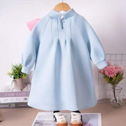 Toddler Girl New Girl's Dress Cute Big Bow Solid Color Long Sleeve Dress Fashionable Design Sense Daily and Party Wearing