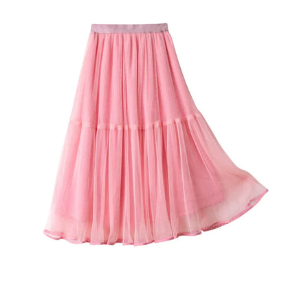 Girls Skirt Summer Mesh Fashion All-match Princess Skirt for Kids Casual Elastic Waist Teen School Children Long Skirt 4-12 Year