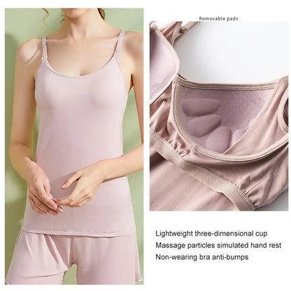 Summer New Pregnant Women's Breastfeeding Sling Vest Postnatal Feeding Clothes with Chest Pad Maternity Women Casual Nursing Top