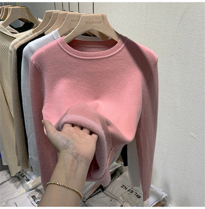 O Neck Winter Sweater For Women Thicken Slim Soft Knitted Tops Plus Velvet Long Sleeve Pullover Casual Warm Malhas Jerseys