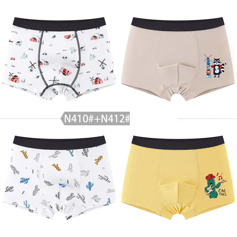 4 Pcs High Quality Children's Underwear for Kids Cartoon Cat Shorts Soft Cotton Underpants Boys Teenage Striped Panties 4-16T