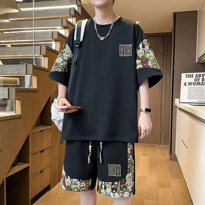 T-shirts + shorts 2024 summer fashion Sportswear shirts Men's Casual Sets Male Fashion shirts and shorts full size M-5XL