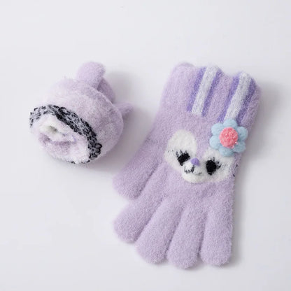 5-12 Years Winter Children Girl Gloves Knitted Warm Soft Cartoon Rabbit Full Finger Gloves Kids Outdoor Lovely Girl Mittens