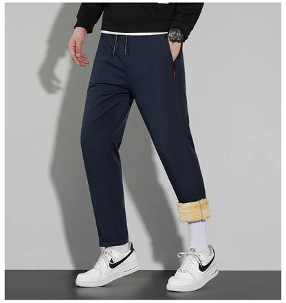 Men's Winter Fleece Pants Thick Warm New Casual Drawstring Lamb Fleece Sweatpants High Quality Zipper Pocket Jogging Sweatpant