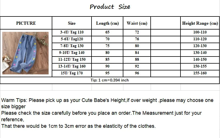 Pants for Girls Jeans Teenagers Children Clothing Butterfly Print Trousers Spring Autumn Baby Kids Clothes Jeans 6 8 10 12 14 Y