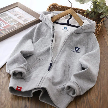 Spring Autumn Girls Boys Cotton Embroidered Zip Sweatshirt Jackets School Kids Track Hoodie Child Outfit Work Coat Tops 3-14Yrs