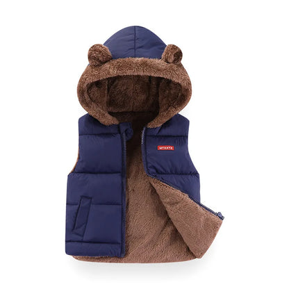 2024 Children Cashmere Vest Coat Autumn Winter Baby Boy Girl Cotton Padded Hooded Jacket Kids Thick Waistcoat Outerwear Clothing