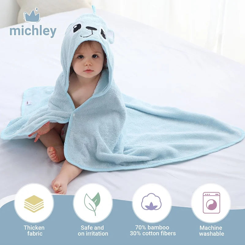 MICHLEY Lion Bamboo Baby Bath Towel Hooded Newborn Cute Cartoon Toddler Infant Bathrobe Shower Unisex For Kids Girls Boys 0-5T