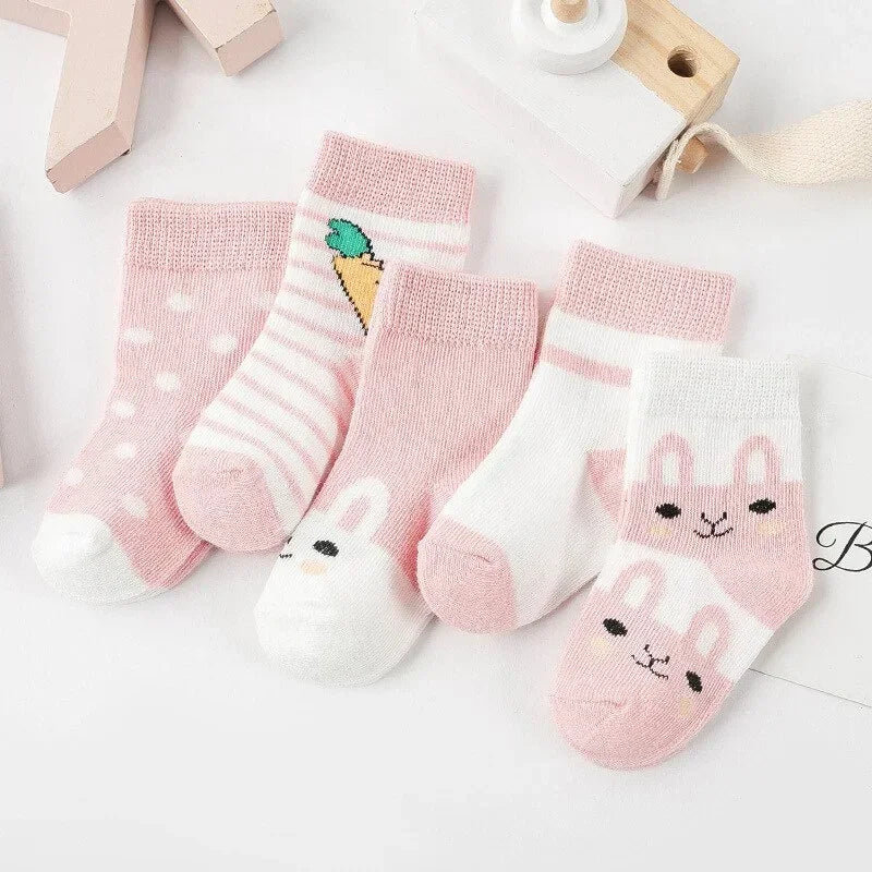 5Pairs Baby Socks Newborn Baby Boy Socks 0-1-3-7Y Kids Pure Cotton Animal Design Fadeless Soft Children's Socks for Girls