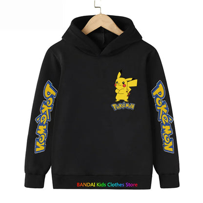 Kids Baby Boy Cute Pikachu Hoodies Anime Pokemon Cartoon Boys Girls Sweatshirts Spring and AutumnThin Coats Children's Hooded