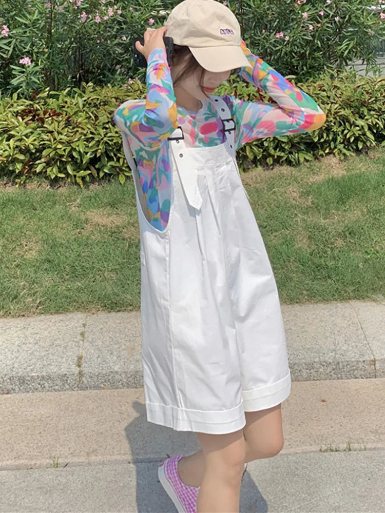 Playsuits Woman Wide Leg Overalls 2023 Spring Summer Sleeveless Adjustable Strap Jumpsuits Elegant Korean Harajuku Rompers