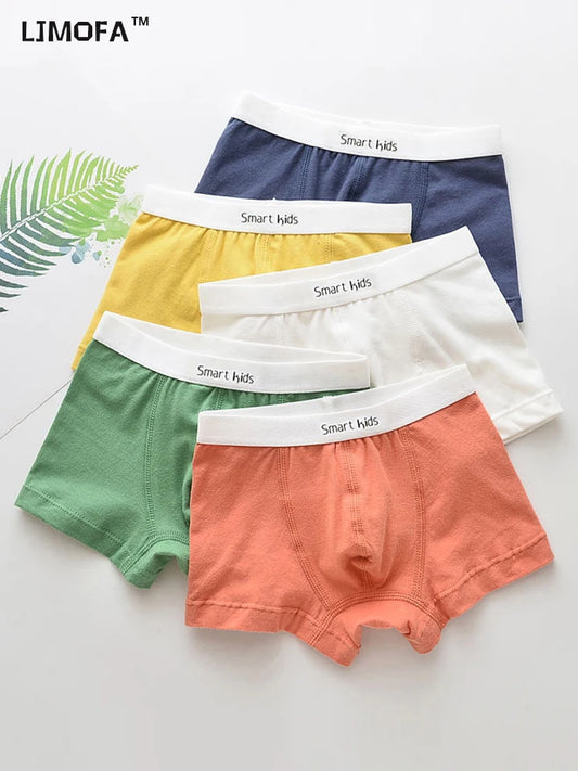 LJMOFA 5pcs 3-12T Kids Boxer Solid Color Classics Boy Underwear Soft Cotton Student Shorts Pants Comfortable Innerwear B168