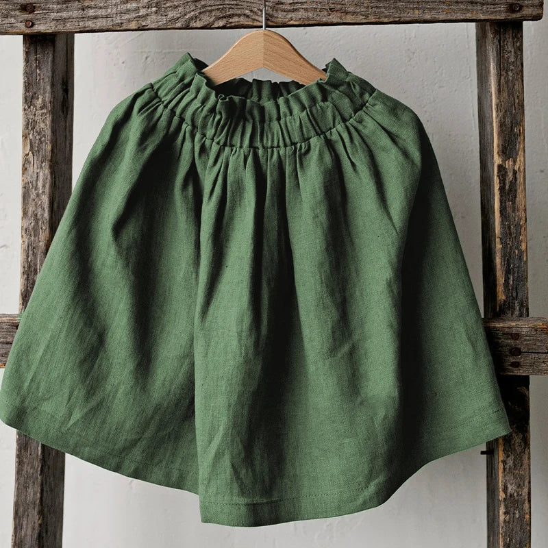 Girl's Cotton And Linen Midi Skirt Summer New Children's Casual Loose Elastic Waist Ruched Simple Skirt Baby Girl Skirts TZ228