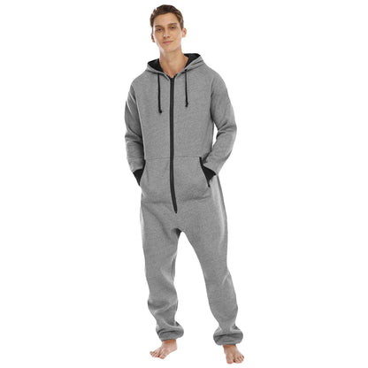 Men Sweatshirt Onesie Sleep Lounge Homewear Adult Sleepwear One-Piece Pyjamas Male Jumpsuits Hooded Onesies For Adult Men