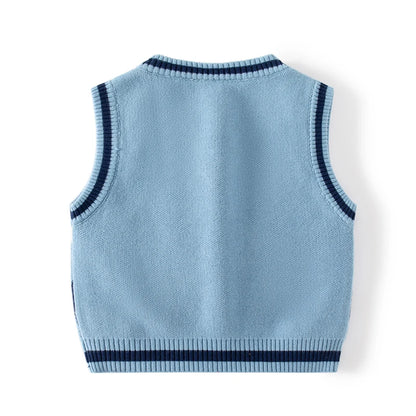 Toddler Kid's Preppy Style Cable Knit Vest, Argyle Pattern Sleeveless Sweater, Baby Boy's Clothing