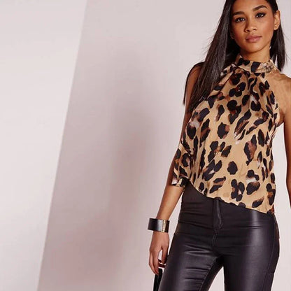 Summer tshirt Women Tops 2024 Sexy Leopard Print Tops Harajuku Girl T-Shirts Casual Halter T Shirt Female Sleeveless Blouse