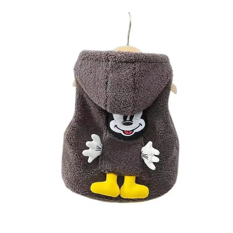 Children's Plush Vest 2022 Autumn Winter New Baby Boy Girl Mickey Mouse Cartoon Warm Cotton Hooded Vest Kids Cashmere Outer Vest