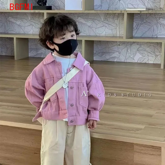 2-10Y Boys Girls Denim Cotton Jackets Pink Laple Tops Spring Autumn 2024 New Fashion Sweet Cute Coat Jacket Baby Girl Clothes