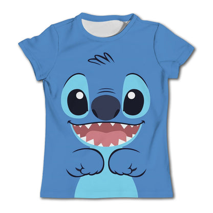 3-4Y Girls Disney Stitch T Shirts Summer Cute Cartoon Short Sleeve Children's Casual Clothing Quick Dry Tees T-shirt Kids' Top