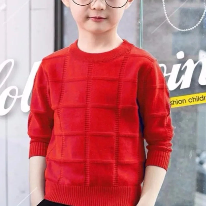 Boys' Autumn Winter New Fashion Round Neck Long Sleeve Solid Color Thread Shirt Casual Kids Children's Clothing Sweaters Tops