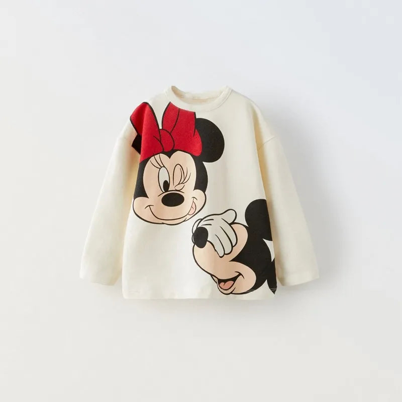 Cartoon Cute Disney Printed Kids Long Sleeve T-shirts Tops Round Collar Pullover Children Sweatshirt Autumn Clothing Girl Blouse