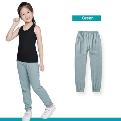 Summer Children Pants 100% Cotton Thin Breathable Prevent Mosquito Pants Kids Solid Color Trousers Boys Girls Long Loose Bottoms