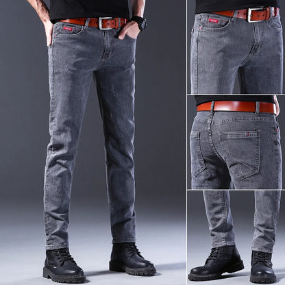 Classic Casual Jeans Men Pants 2024 New Solid Color Fashion Slim Stretch Trouser Men Brand High Quality Gray Denim Pants Men