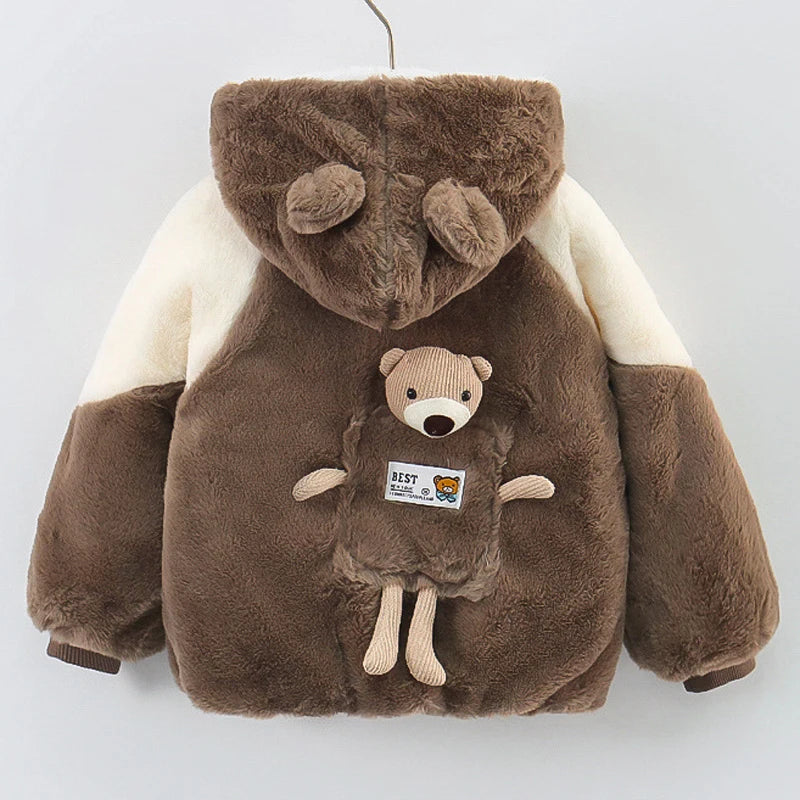 Baby Boys Fake Fur Jacket Patchwork Double-Sided Velvet Thick Hooded Coats Winter Autumn Keep Warm Outwear For 1-5 Years Kids