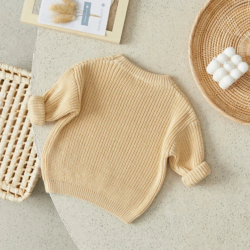 Suefunskry Newborn Baby Girl Boy Knitted Long Sleeve Autumn Winter Sweater Solid Loose Pullover Casual Tops Kids Clothes 3M-5Y