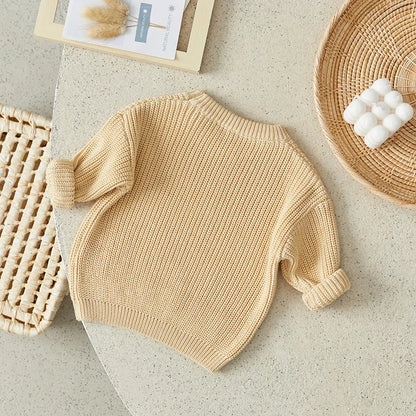 Suefunskry Newborn Baby Girl Boy Knitted Long Sleeve Autumn Winter Sweater Solid Loose Pullover Casual Tops Kids Clothes 3M-5Y