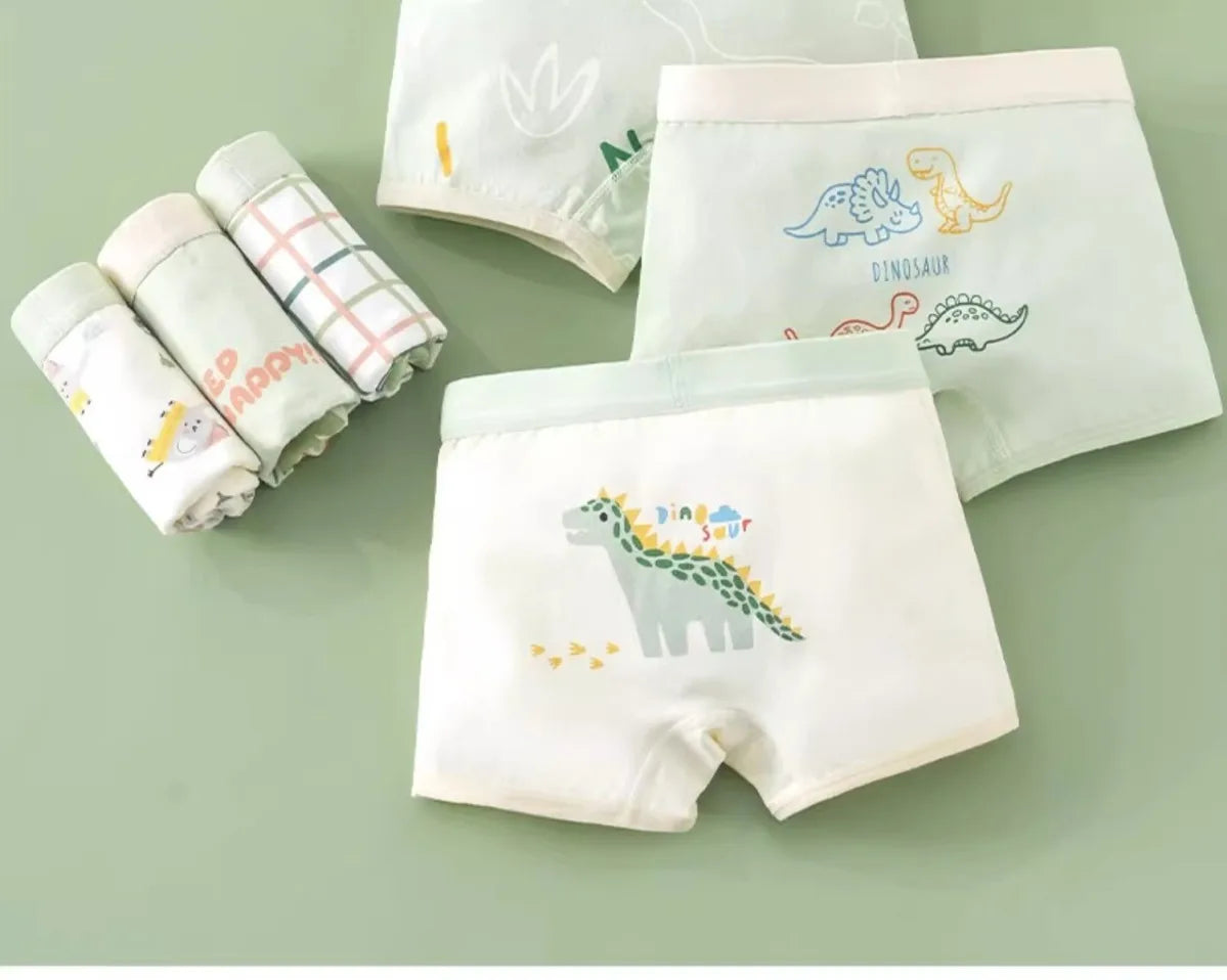 4PCS Kid Cotton Antibacterial Panties Boy Thin Soft Breathable Knickers 3+y Young Children Underwears Baby Dinosaur Print Briefs